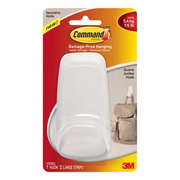 Command 17088Q-ES Decorative Jumbo Hook with 2 Adhesive Strips, Quartz White