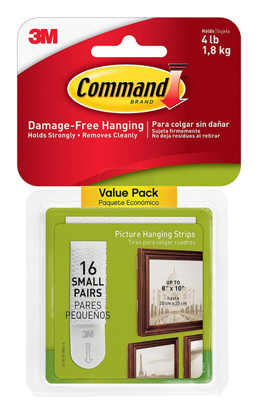 Command 17205-16ES Picture Hanging Strips Value Pack, White, Small, 16-Pairs