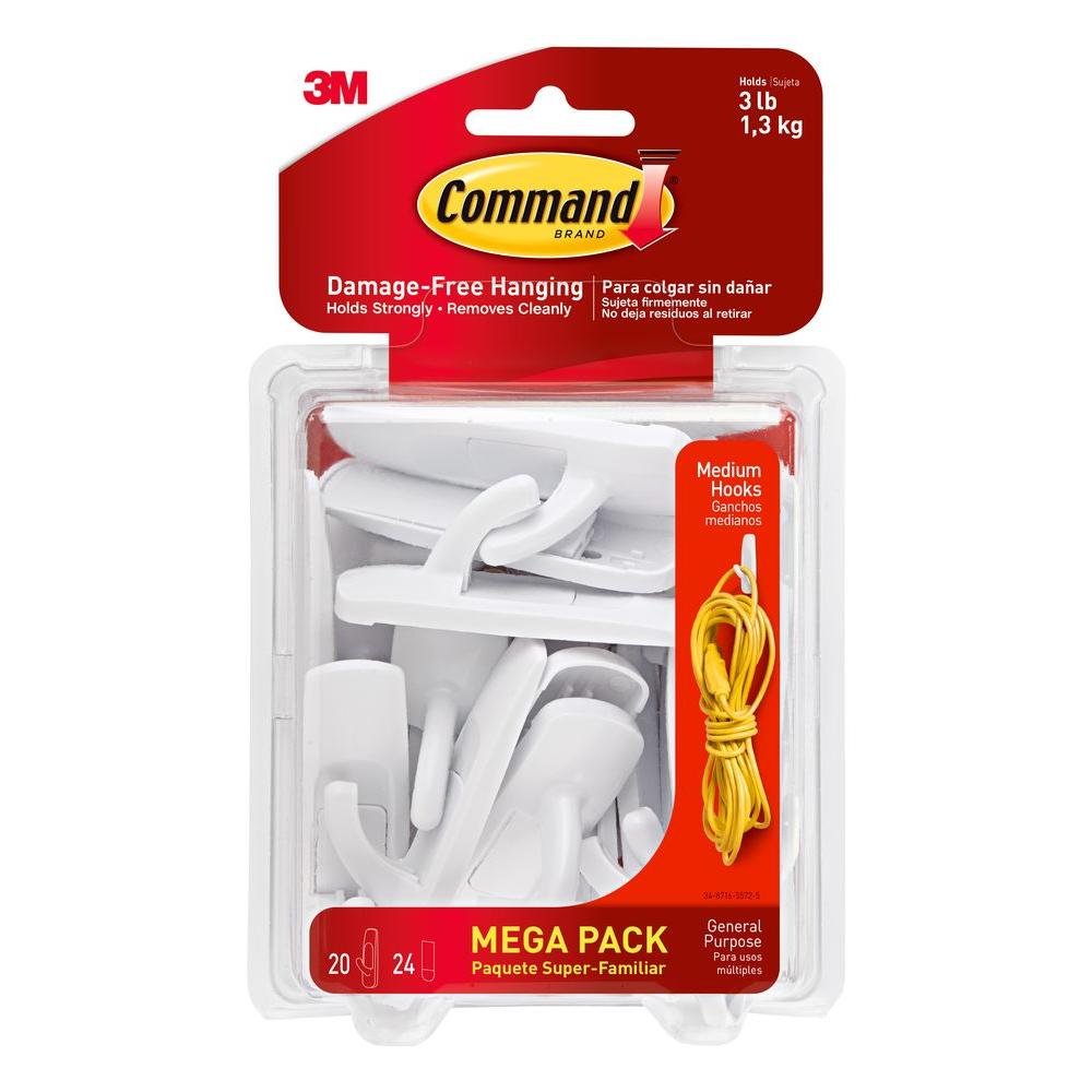 Command 17001-MPES Medium Utility Hook Mega Pack, White, 20 Hooks & 24 Strips