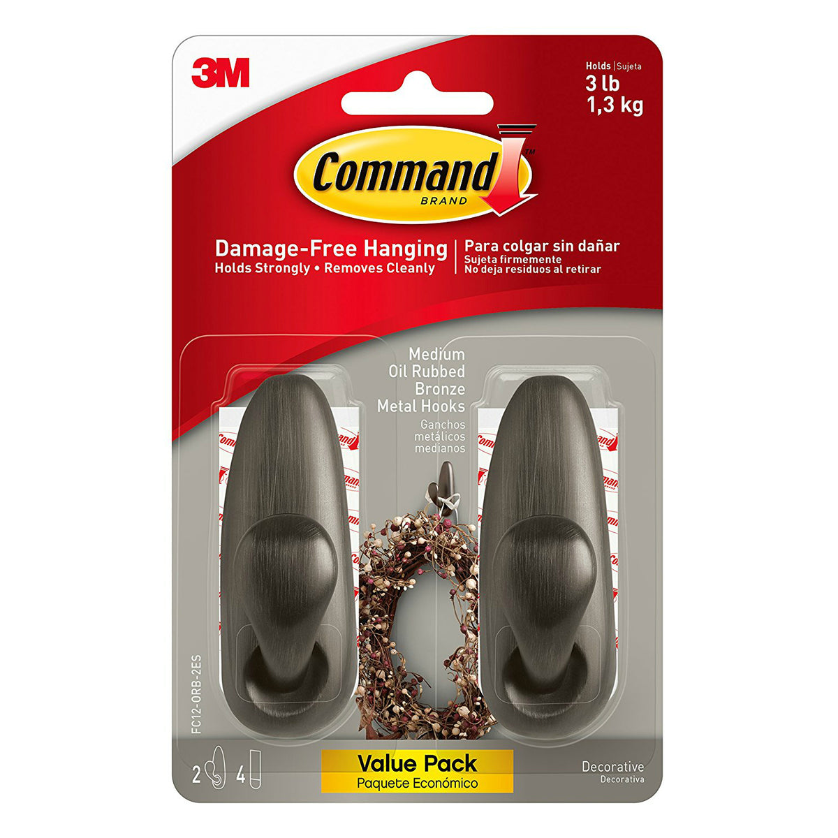 Command FC12-ORB-2ES Forever Classic Medium Hooks, Oil Rubbed Bronze, 2-Pack