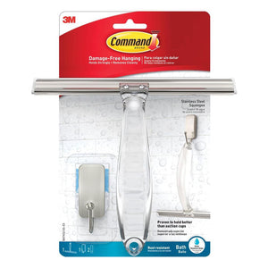 Command BATH32-SS-ES Bath Squeegee with Satin Nickel Hook & 2 Strips