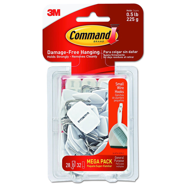 Command 17067-MPES Small Wire Hooks Mega Pack, White, 28 Hooks & 32 Strips