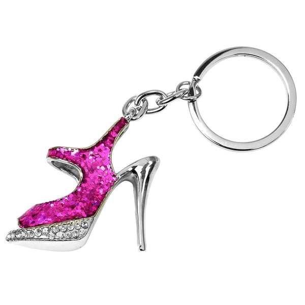 HY-KO KH705 Bling High Heel Shoe Key Chain, Silver/Pink