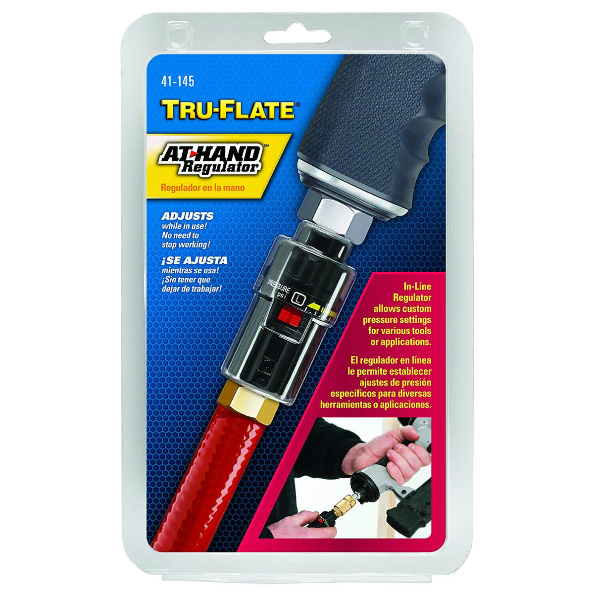 Tru-Flate 41-145 In-Line Air Tool At Hand Regulator, 1/4" FNPT, 40-140 PSI