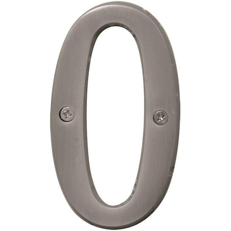 Hy-Ko BR-43SN/0 Solid Brass House Number 0, Satin Nickel, 4"