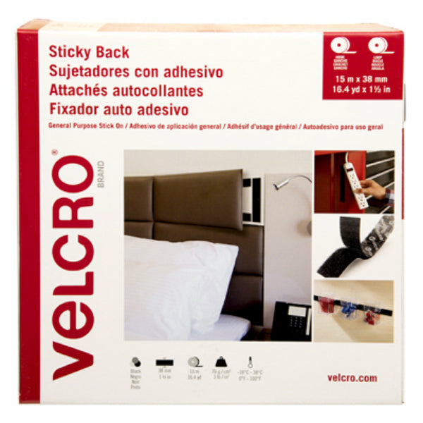 Velcro® VEL-30632-GLO Sticky Back General Purpose Tape, Black, 1.5" x 16.4 Yd