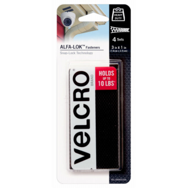 Velcro® VEL-30643-USA Alfa-Lok Fastener with Snap-Lock, Black, 3" x 1", 4-Count
