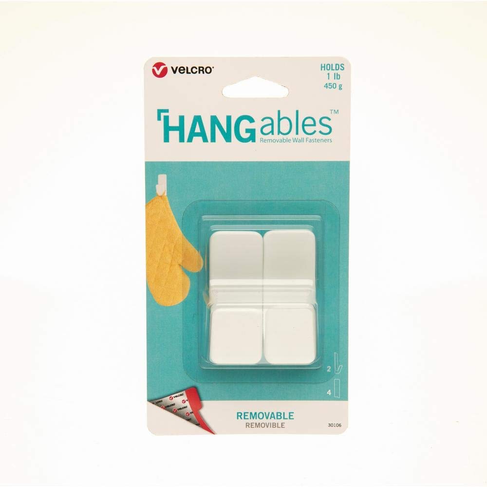 Velcro® VEL-30106-USA HANGABLES Removable Adhesive Wall Hooks, White, Large, 2-Ct