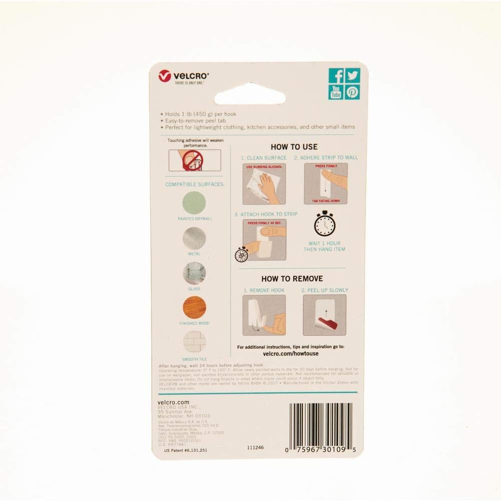 Velcro® VEL-30109-USA HANGABLES Removable Adhesive Wall Hooks, Black, Large, 2-Ct