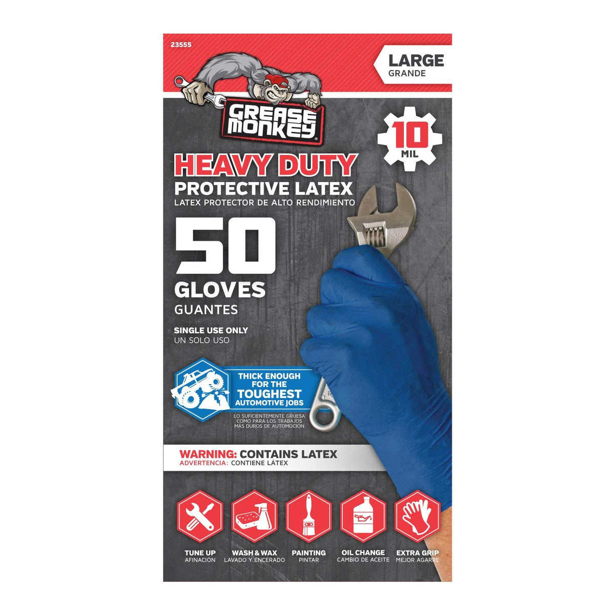 Grease Monkey 23555-110 Men's Heavy-Duty Fits All Latex Gloves, Blue, 50-Count