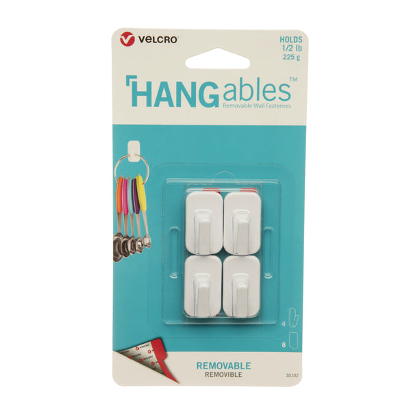 Velcro® VEL-30102-USA HANGABLES Removable Adhesive Wall Hooks, White, 4-Count