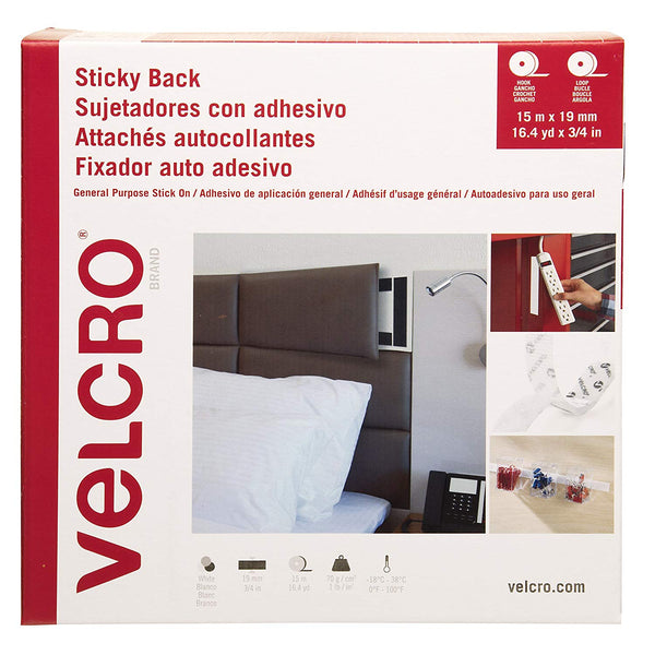 Velcro® VEL-30633-GLO Sticky Back General Purpose Tape, White, 3/4" x 16.4 Yd