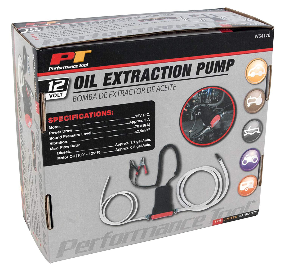 Performance Tool W54170 Portable Oil Extraction Pump, 12V, 5 Amp