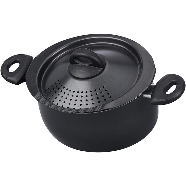 Bialetti 07265 Pasta Pot with Cook & Drain Convenience, Black, 5 Qt