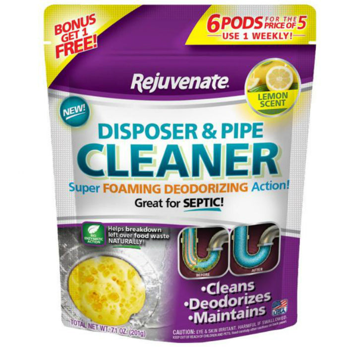 Rejuvenate RJ6DPC-LEMON Garbage Disposal & Drain Pipe Cleaner, Lemon, 6-Pack
