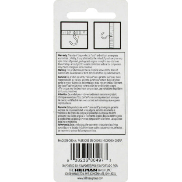 Hillman 122237 Nickel Finish Cup Hooks, 8-Count, 7/8"