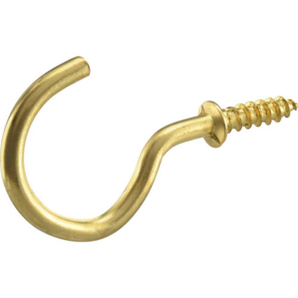 Hillman 122315 Brass Finish Cup Hooks, 1-1/4", 3-Pieces