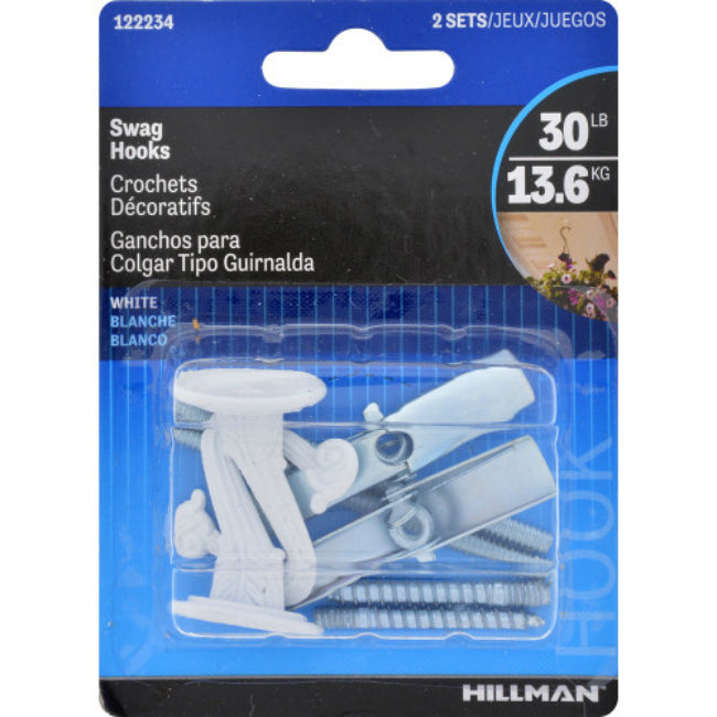 Hillman Fasteners 122234 Swag Hooks, White, 2 Pack