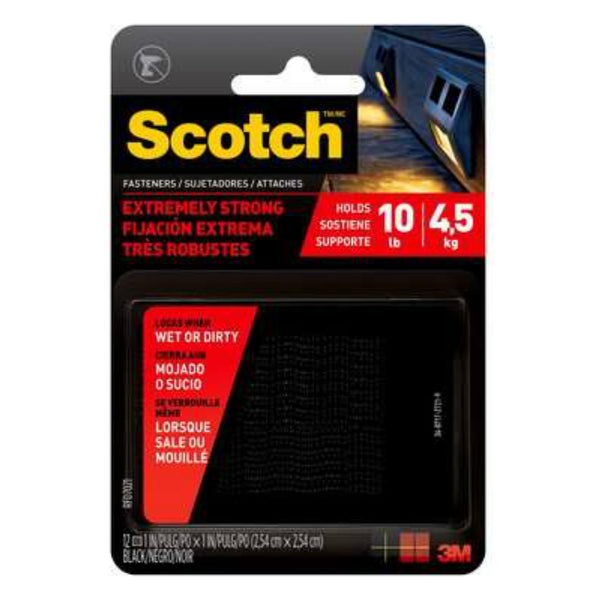 Scotch RFD7021 Extreme Fasteners, Black, 1" x 1", 12-Count