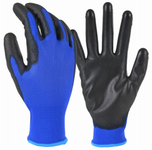 True Grip 98477-26 Polyurethane Palm Glove with Blue Polyester Shell, Large