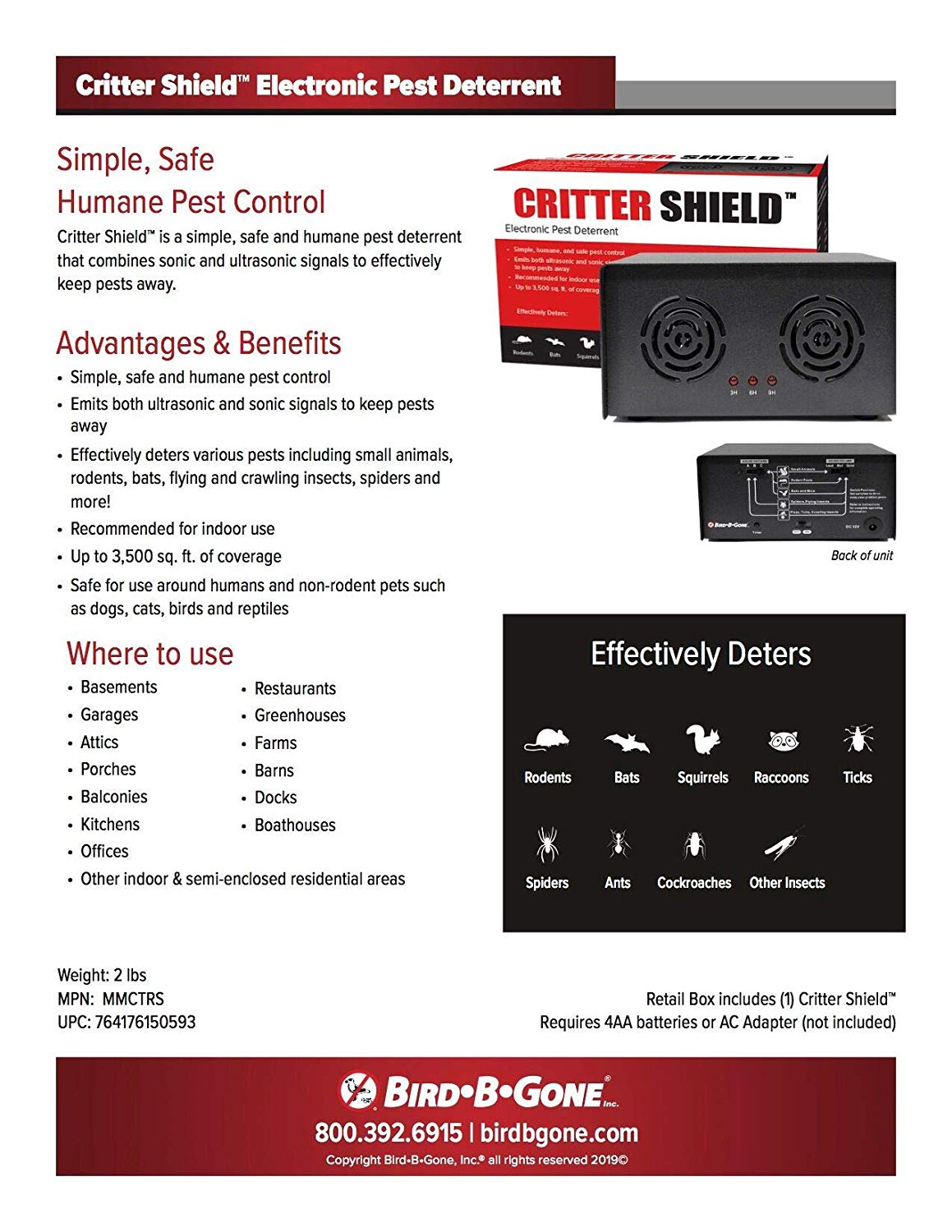 Critter Shield MMCRTS Electronic Animal Yard Pest Deterrent