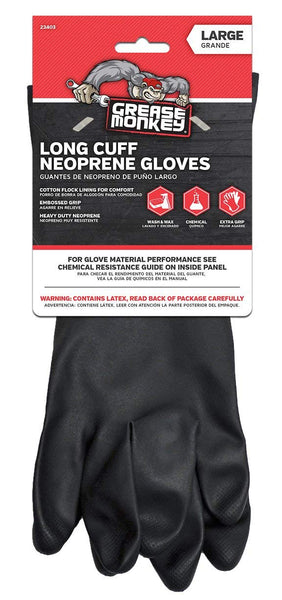 Grease Monkey 23403-26 Long Cuff Neoprene Gloves, Black, Large
