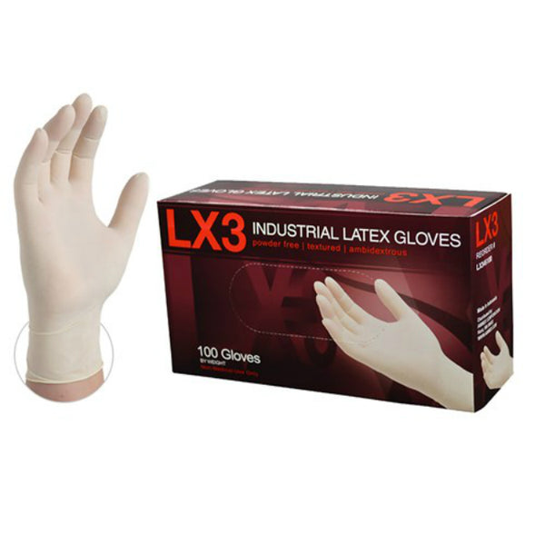 Ammex LX344100 Ivory Latex Industrial Powder Free Disposable Glove,Medium,100-Ct