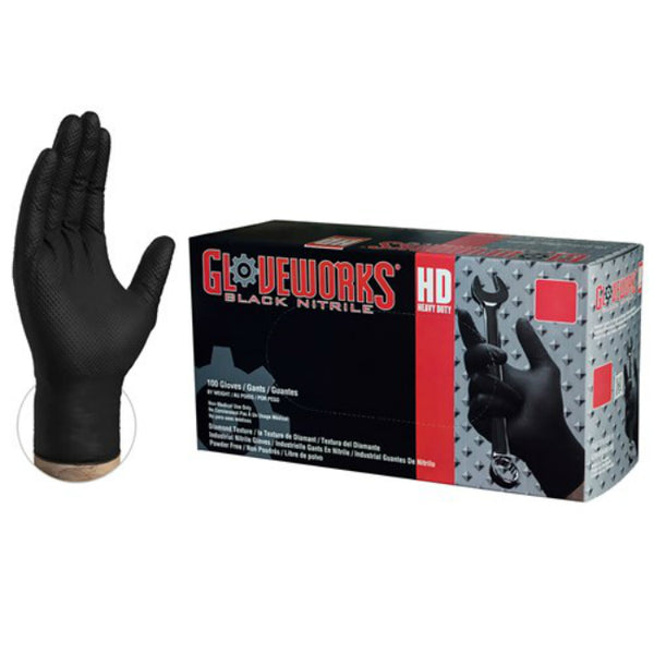 Gloveworks GWBN48100 HD Black Nitrile Latex Free Disposable Glove, XL, 100-Ct