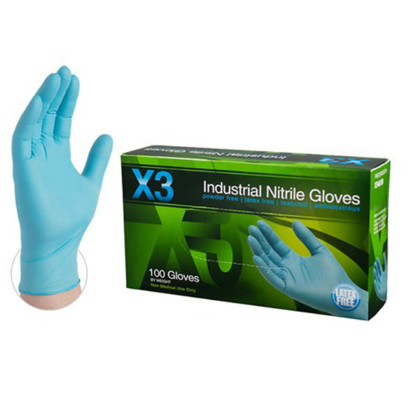 Ammex X346100 Nitrile Industrial Latex Free Disposable Glove, Large, Blue