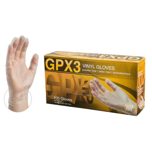 Ammex GPX348100 Clear Vinyl Industrial Latex Free Disposable Gloves, XL, 100-Ct