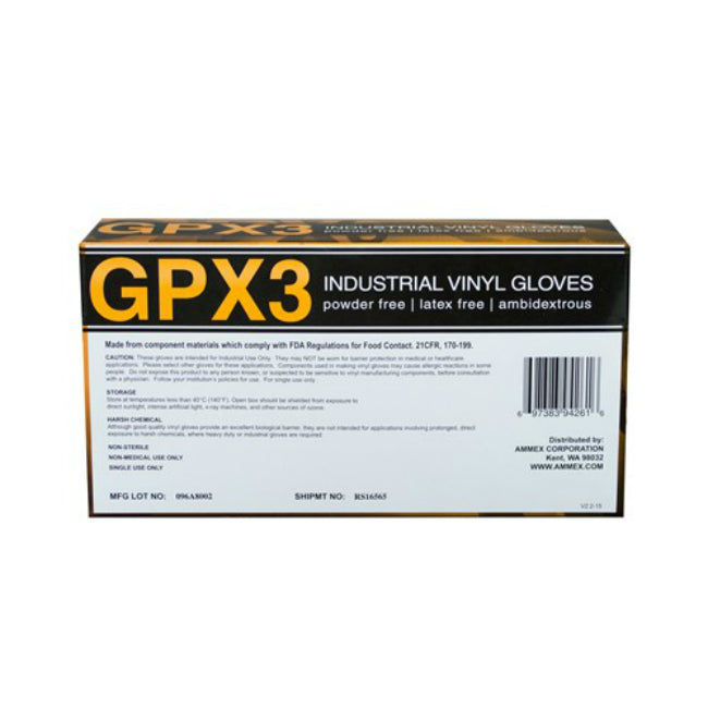 Ammex GPX346100 Clear Vinyl Industrial Latex Free Disposable Gloves,Large,100-Ct