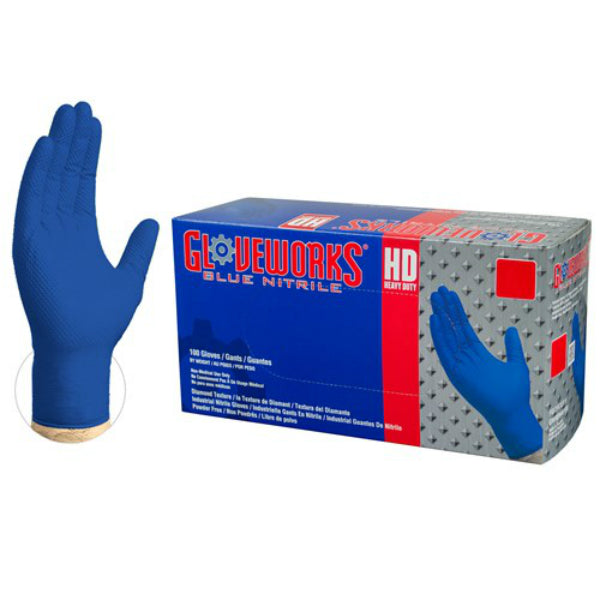Gloveworks GWRBN48100 HD Royal Blue Nitrile Latex Free Gloves, XL, 100-Count