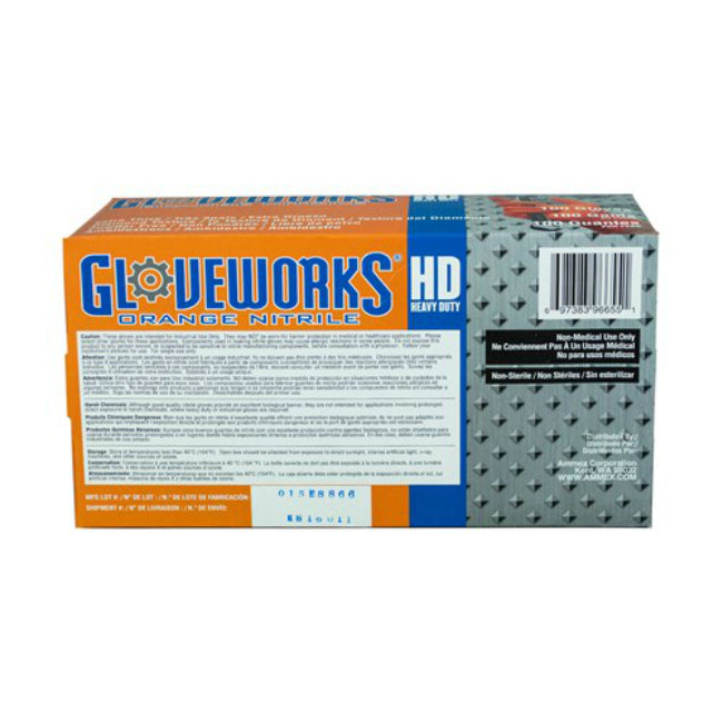 Gloveworks GWON46100 Orange Nitrile Latex Free Disposable Glove, Large