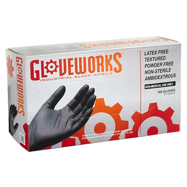 Gloveworks BINPF46100 Black Nitrile Latex Free Disposable Glove, Large, 100-Ct