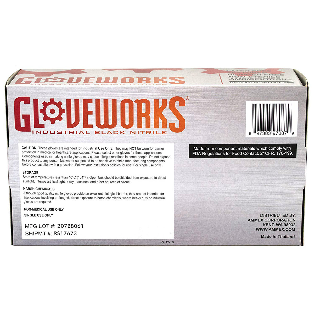 Gloveworks BINPF44100 Nitrile Latex Free Disposable Gloves, Medium
