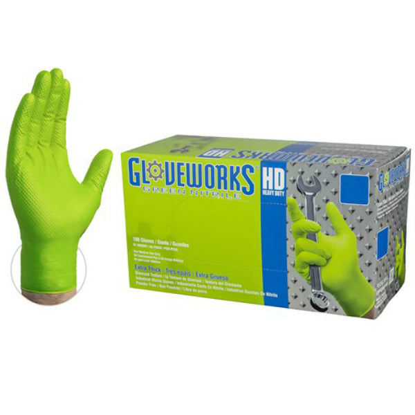 Gloveworks GWGN46100 HD Green Nitrile Latex Free Disposable Glove, Large, 100-Ct