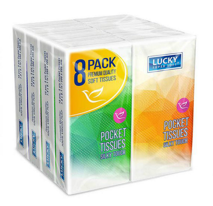 Lucky Super Soft 04021-24 Silky Touch 2-Ply Pocket Tissues, 8-Count
