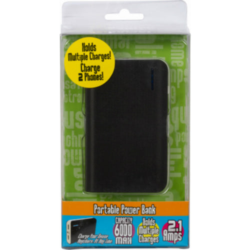 GetPower GP-PWRPCKV2-BLK Dual USB Rechargeable Power Bank, 2.1 Amp, 6000mAh
