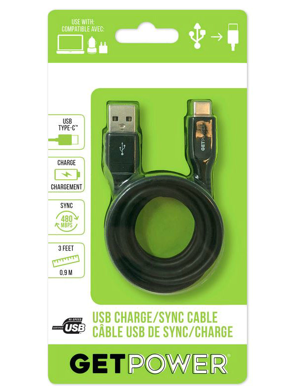 GetPower GP-USB-USBC Charge/Sync USB Cable, 3'