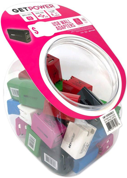 GetPower CWP-2USBACMULTI AC to Dual USB Wall Adapters, 2.4Amp, Assorted Colors