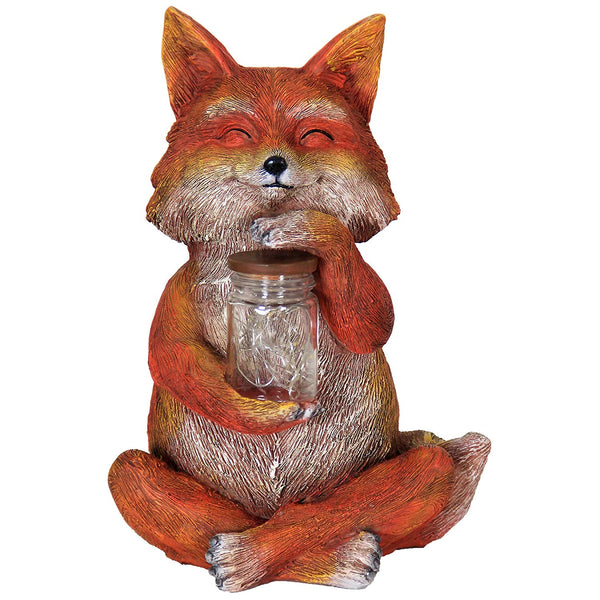 Exhart 12073 Solar LED Fox with Jar Of Fire Flies Statue