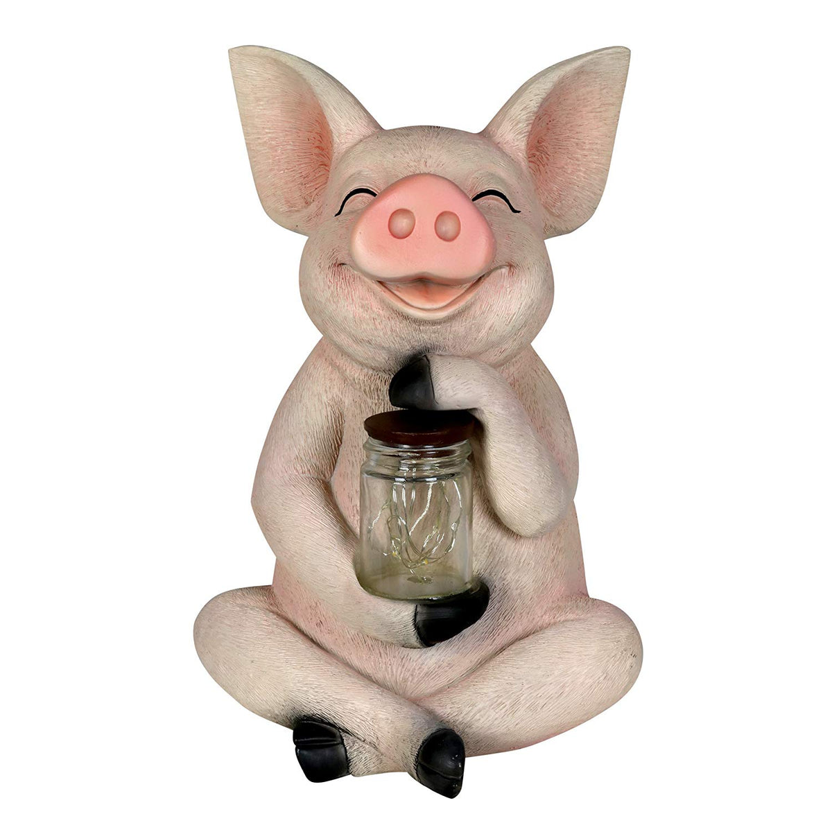 Exhart 13707 Solar Pig Garden Statue with LED Firefly Lights Glass Jar