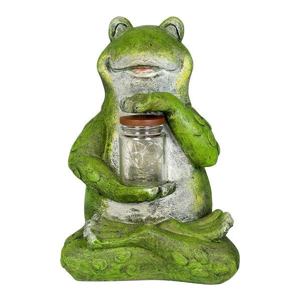 Exhart 12072 Solar LED Frog with Jar Of Fire Flies Statue