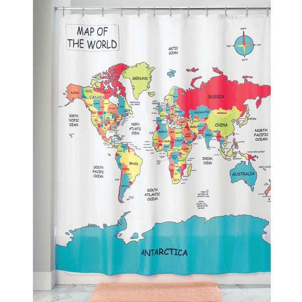 InterDesign 71420 World Map Shower Curtain, 72" x 72"