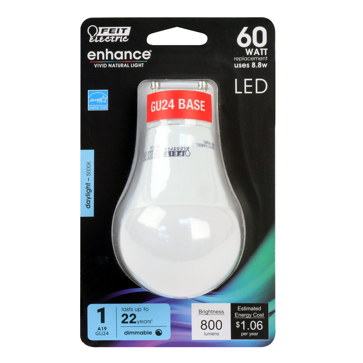Feit Electric BPOM60DM/950CA/GU24 Dimmable A19 LED Bulb, 8.8W, Daylight, 800 Lum