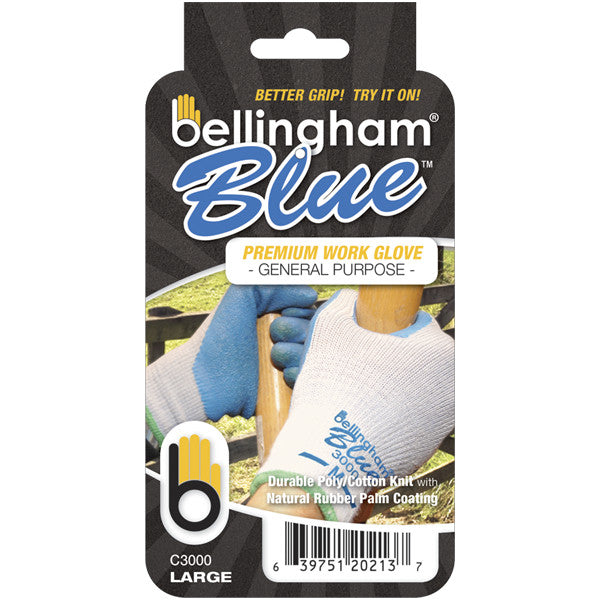 Bellingham Glove C3000L Blue Work Glove with Natural Rubber Coating, Large