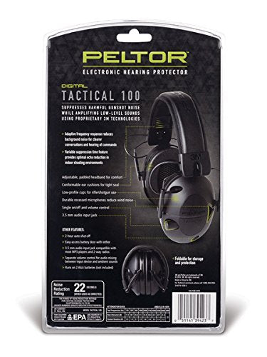 Peltor Sport TAC100-OTH Tactical 100 Electronic Hearing Protector Earmuff, NRR 22 dB