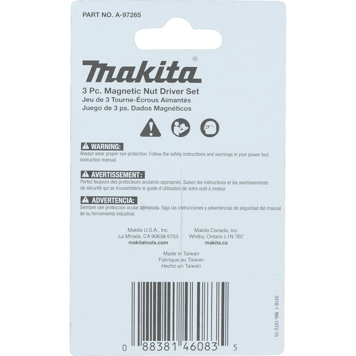 Makita A-97265 Magnetic Nut Driver Set, 1-3/4", 3 Piece