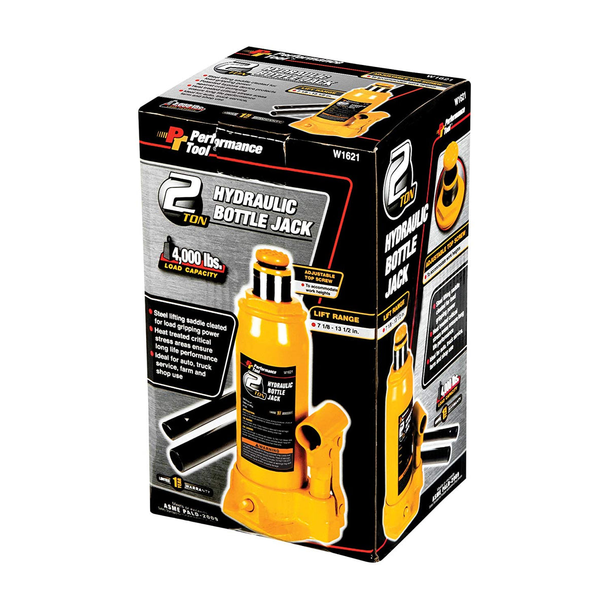 Performance Tool W1621 Hydraulic Bottle Jack, 2-Ton Load Capacity