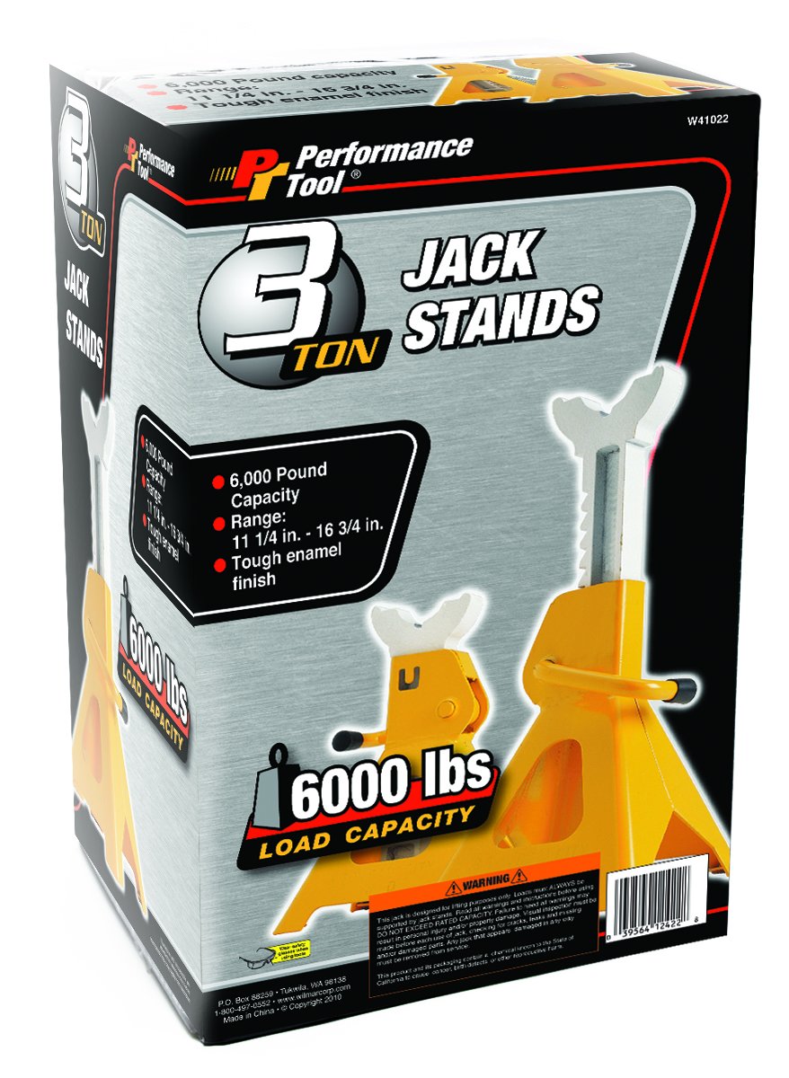 Performance Tool W41022 Heavy Duty Jack Stands, 3 Ton Load Capacity, 1-Pair